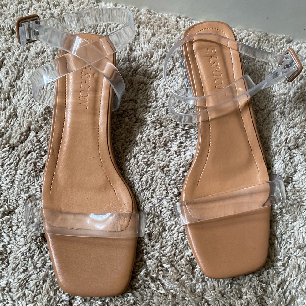 Clear strap/heel sandal. 2” heel sz7
